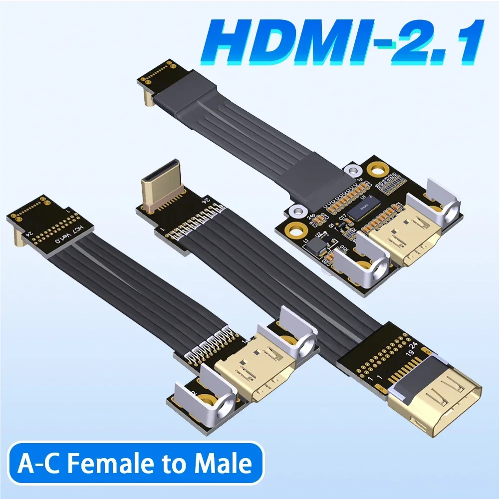 ADT-Link HDMI 2.1/2.0 C-Type Male to A-Type Female 4K Video&Audio Flat Ribbon Cable HDTV for FPV Aerial Photography Gopro Camera