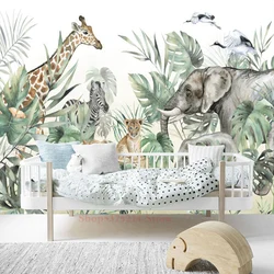 Baby Kids Room Decorative Wallpaper Jungle Animals Printed Wall Wallpapers For Nursery Room Renovation Elephant Giraffe Custom