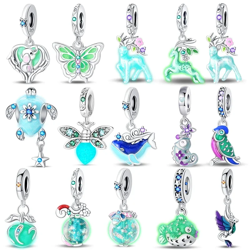 925 Sterling Silber leuchtende Apfel Laterne Elf Hirsch Anhänger Ballon Regenbogen Donut Charms Perlen passen Pandora Armbänder DIY Schmuck