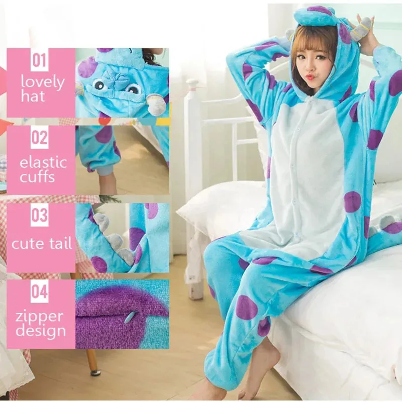 Monster Sullivan Kigurumi Pajama Women Animals Onesie Anime Cosplay Costume Adult Flannel Set Part Winter Warm Sleepwear