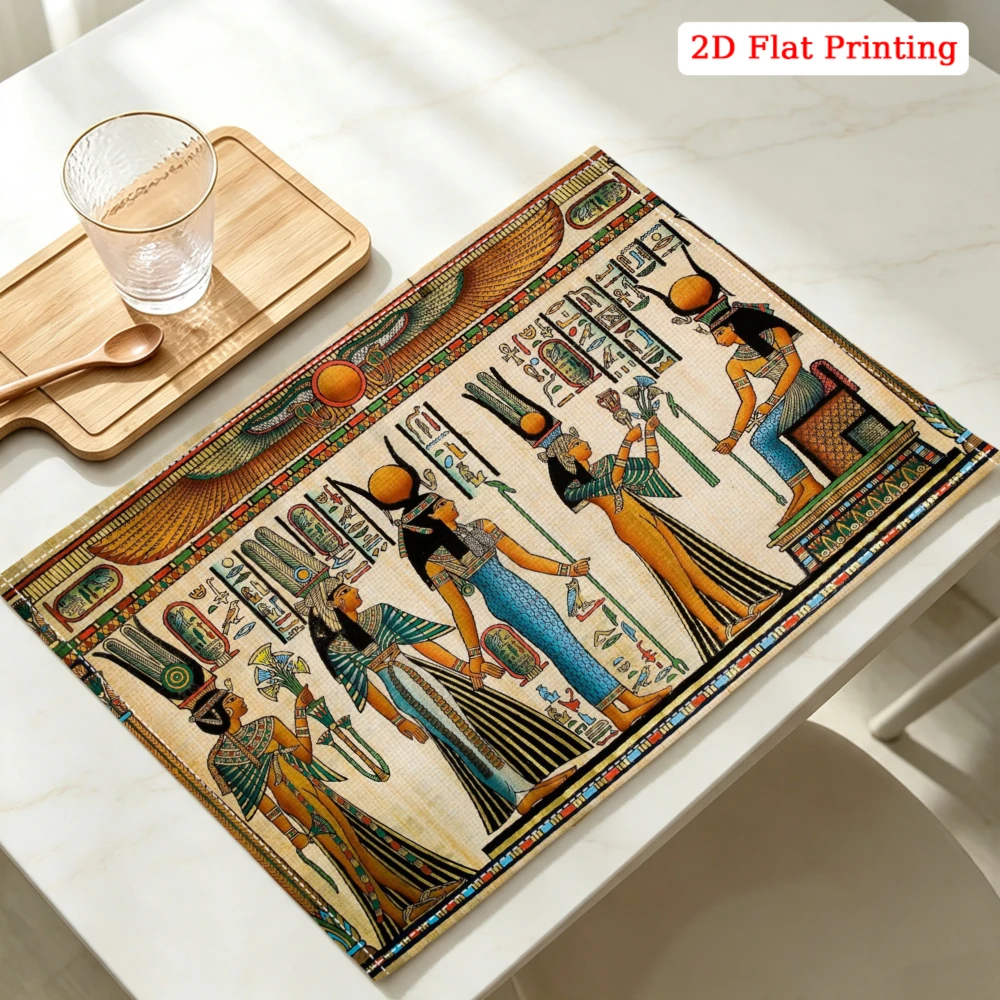 2Pcs Egyptian Style Placemat Multicolor Ancient Gods Hieroglyphs Table Mat Kitchen Dining Decor Heat Resistant Pad 30X40Cm view 5