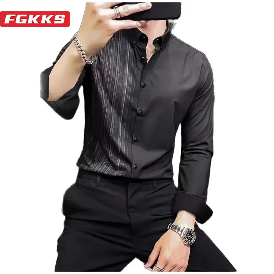 

FGKKS 2024 Outdoor Casual Shirt For Men Color Matching Business Slim Top High Quality Design Casual Street Wear Shirt For Men
