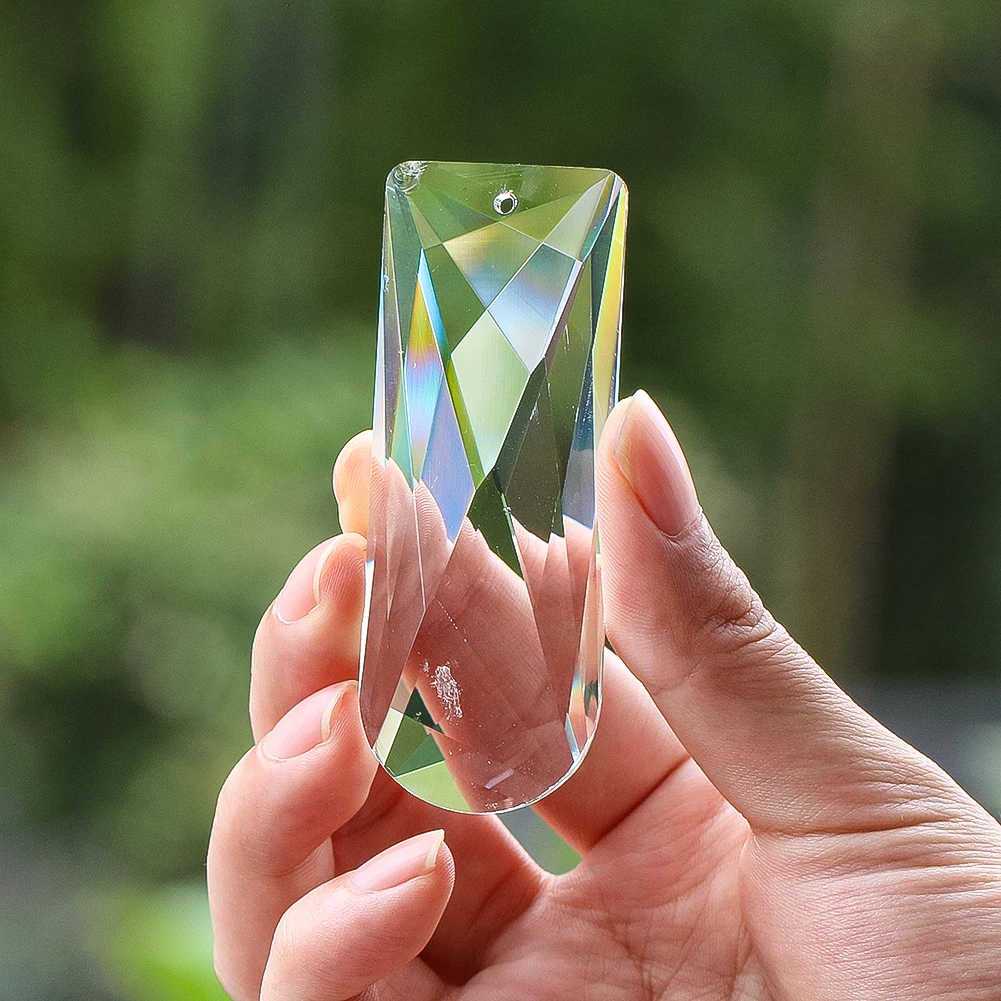 75mm Iridescent Faceted Crystal Column Suncatcher Rainbow Maker Hanging Prism Glass Pendant for Window Garden Car DIY Decor