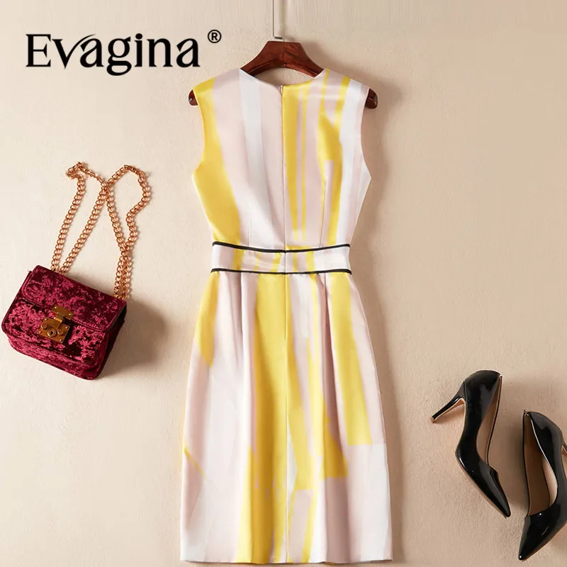 Evagina Printing Sleeveless Mini Dress 2024 Spring Summer New Women's Commuter Pink S-XXL A-Line Short Dresses