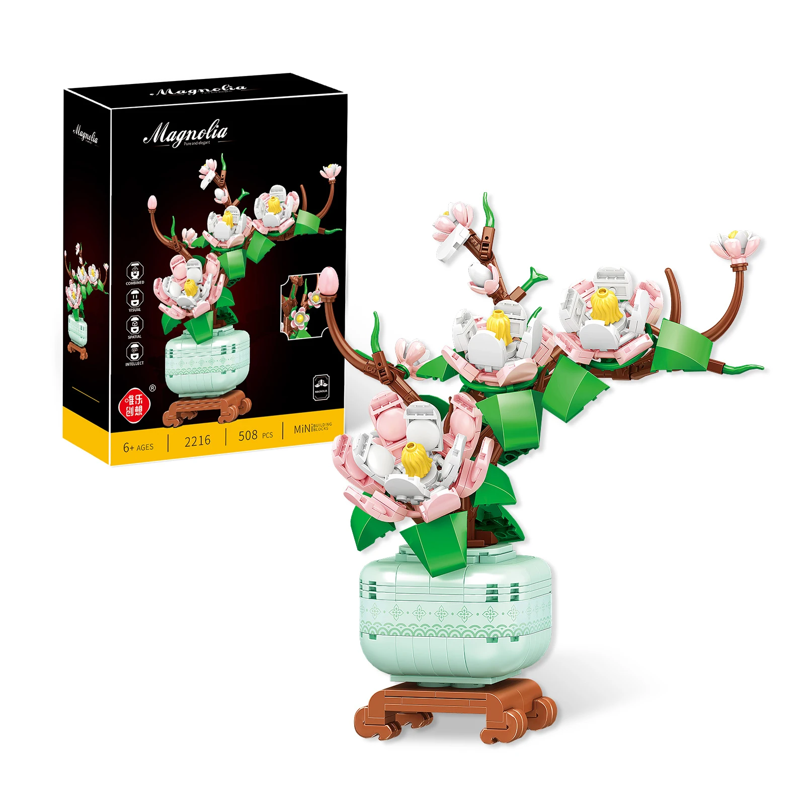 

Набор строительных блоков Stemedu 2216 «Магнолия в цвету» (508 деталей), элегантная модель бонсай для декора дома