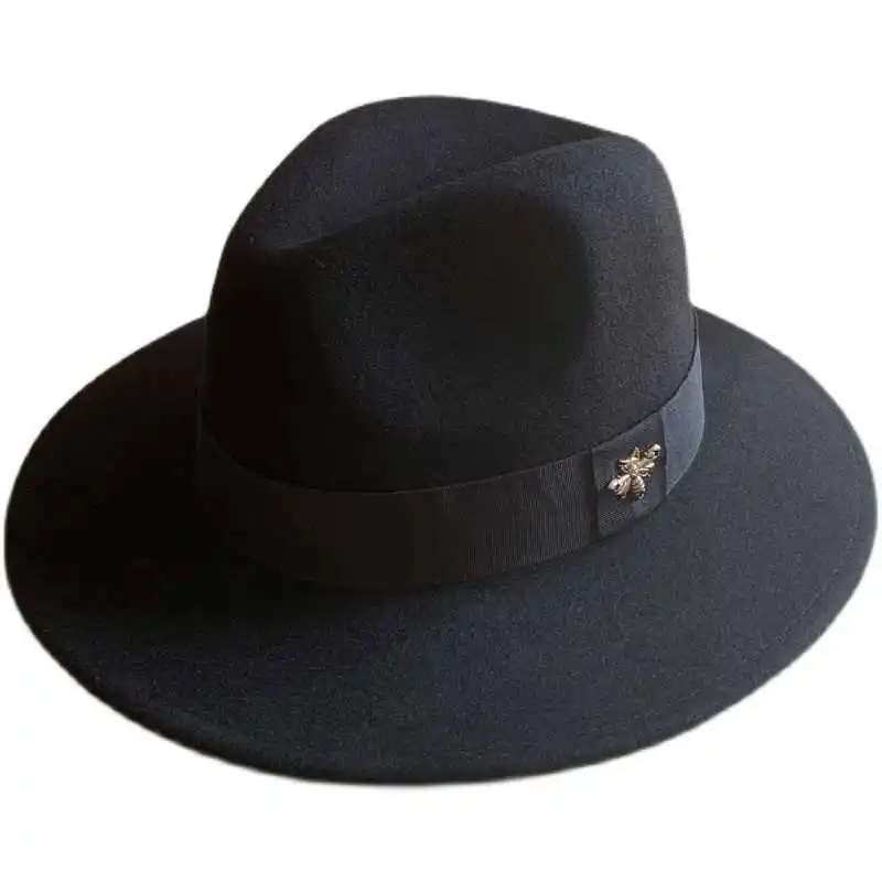 2025 New European American Autumn Winter New Wool Felt Top Hat - Bee Decor Windproof Warm, Versatile Fashion Jazz Cap