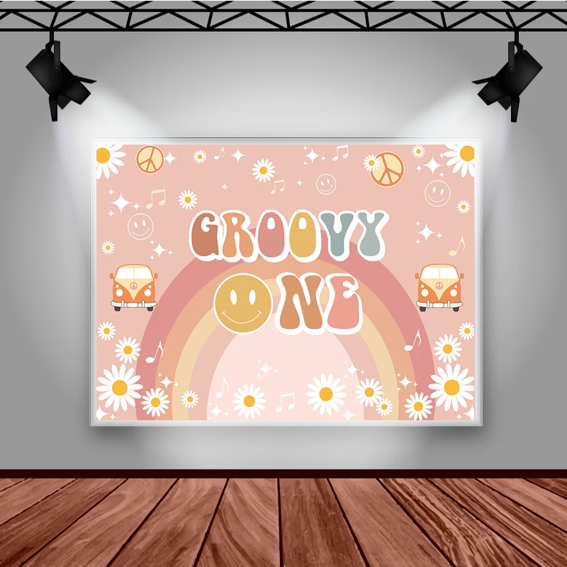 Mocsicka-Fondo de fotografía de primer cumpleaños para niños, decoración de fiesta de cumpleaños de margaritas y arcoíris, pancarta de fondo de foto de Smash de pastel