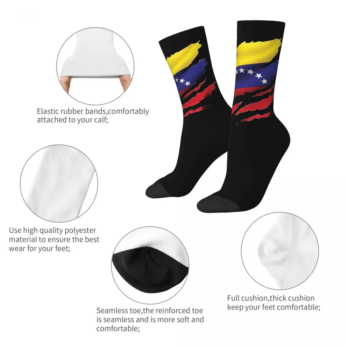 Happy Men\'s Socks Casual Venezuela Ripped Flag Sock Polyester Venezuelan Graphic Women Stockings Spring Summer Autumn Winter