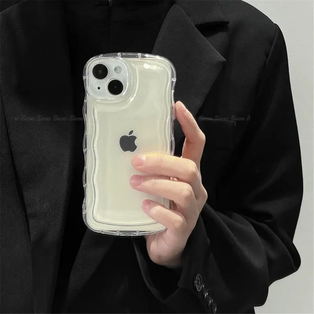 Przezroczyste etui na telefon z owalnym, kręconym falowym zderzakiem do iPhone'a 16 15 14 13 12 11 XR X XS Pro SE Plus mini Max Silikonowa osłona tylna z TPU
