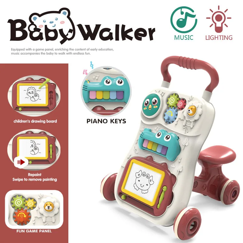 Baby Drag Walker with Wheel Kawaii Elephant Musical Toy Push Walking for Toddler Multifunction Activities Baby Toy 0-12 Months