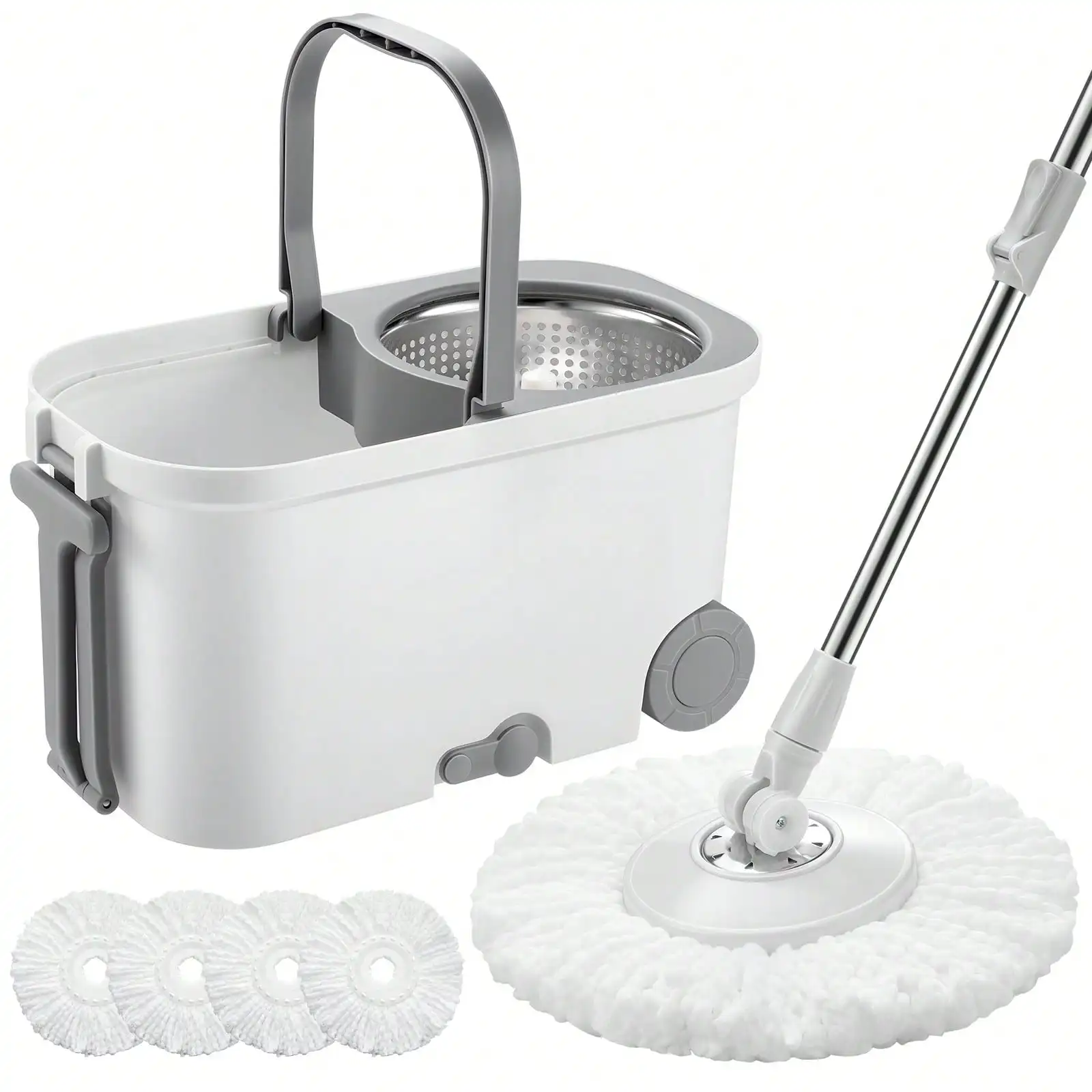 Fregona giratoria y cubo con juego de muñeca, cubo para fregona desmontable, baño escolar, 360 ° Sistema de cubo de fregona giratoria con 4 piezas
