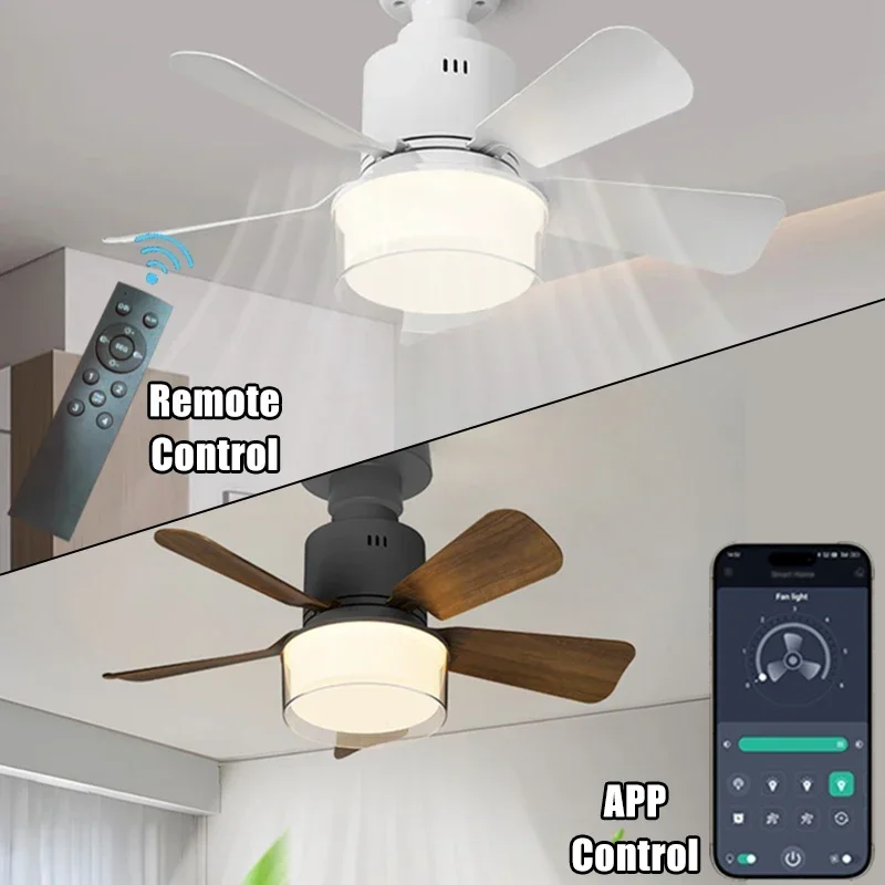 Ceiling Fan With Lamp Silent Ceiling Fan With Rod Modern and Simple 4 Speed APP and Remote Control Fan Lights for Bedroom Lights