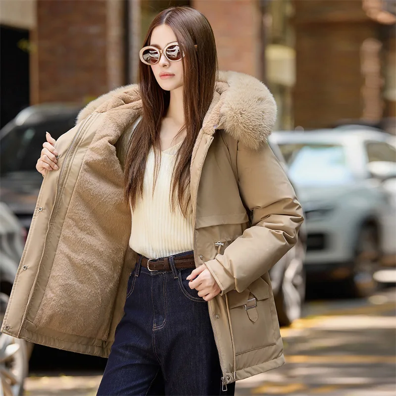 2026 winter new women's detachable sleeves hooded fur collar pie to overcome the sense of fashionable design two wear inside