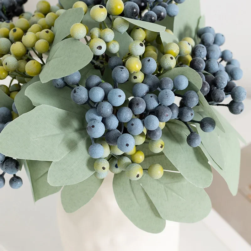 5PCS 21CM Artificial Berry Wedding Decoration Blueberry Fruit Project Horticultural Green Plants Artificial Holly