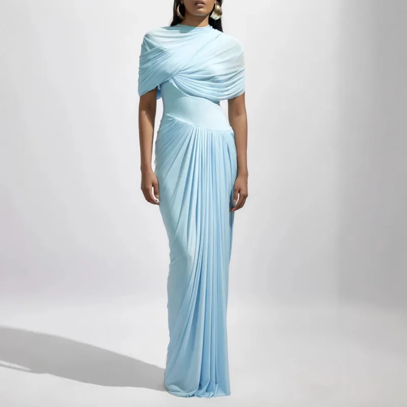 HKSH صيف خريف جديد إمرأة متخصص تصميم أنيق فستان منعش عصري الخصر مقصوص التخسيس مطوي تقسم فساتين شبكية HK9451