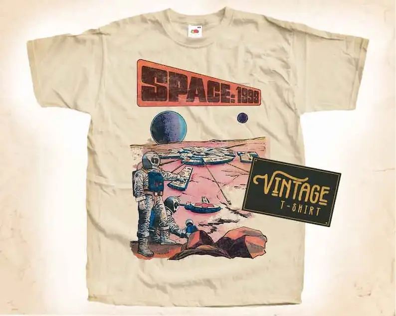 Space 1999 V3 T shirt Tee Natural Vintage Cotton Movie Poster Beige All Sizes