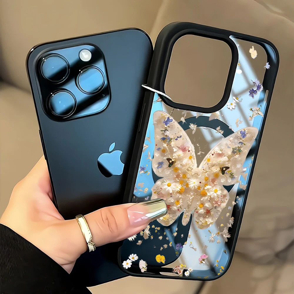 Niedliche Rosa Schmetterling Transparente Hülle für iPhone 17 16 11 15 14 Pro Max 13 12 Plus Hüllen für Magsafe Kabelloses Laden Luxus-Schutzhülle – Detail 13