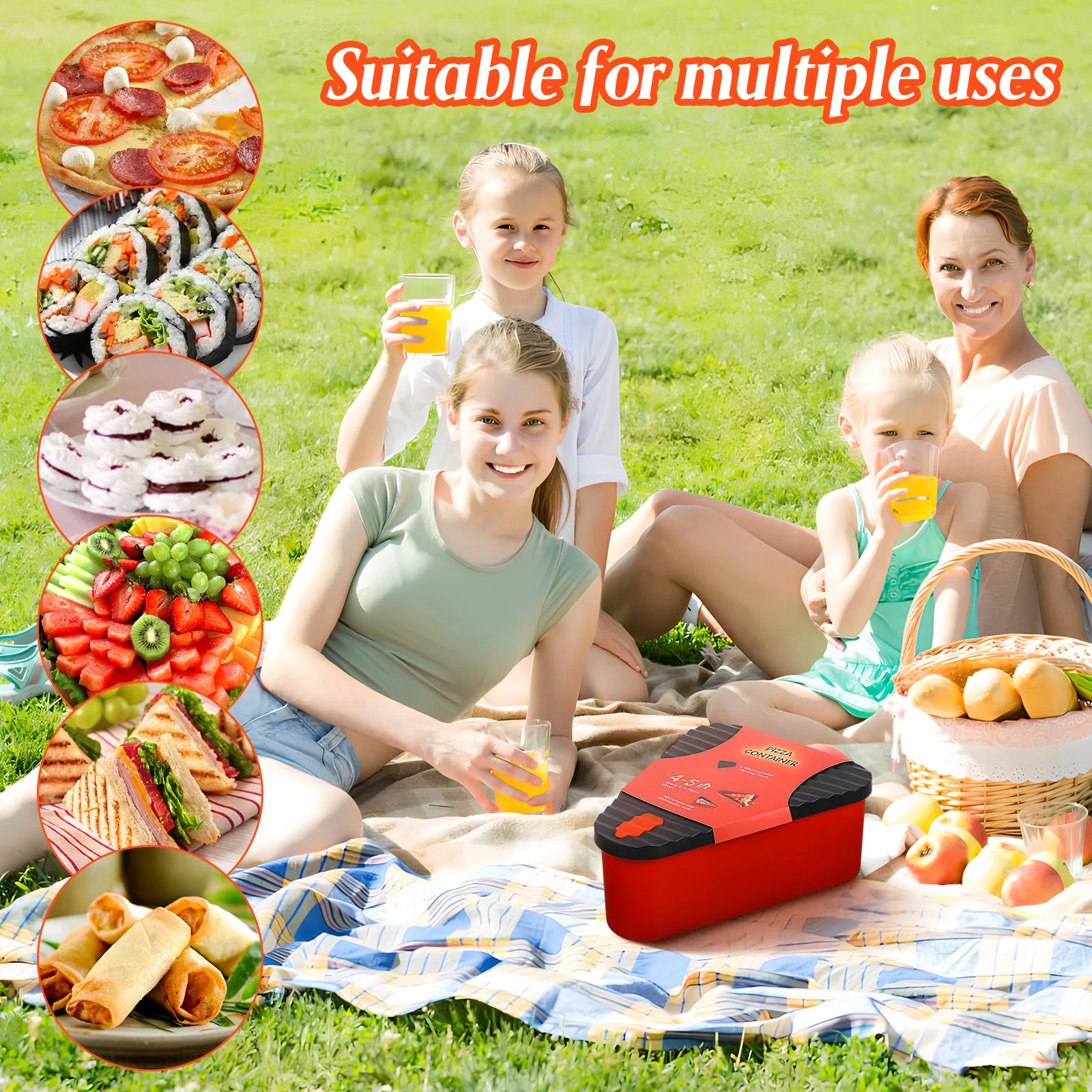 

1 set Large Red Storage Box Gasket Silicone Pizza Slice Container Sealed Lunch Box Triangle Fridge Organizer