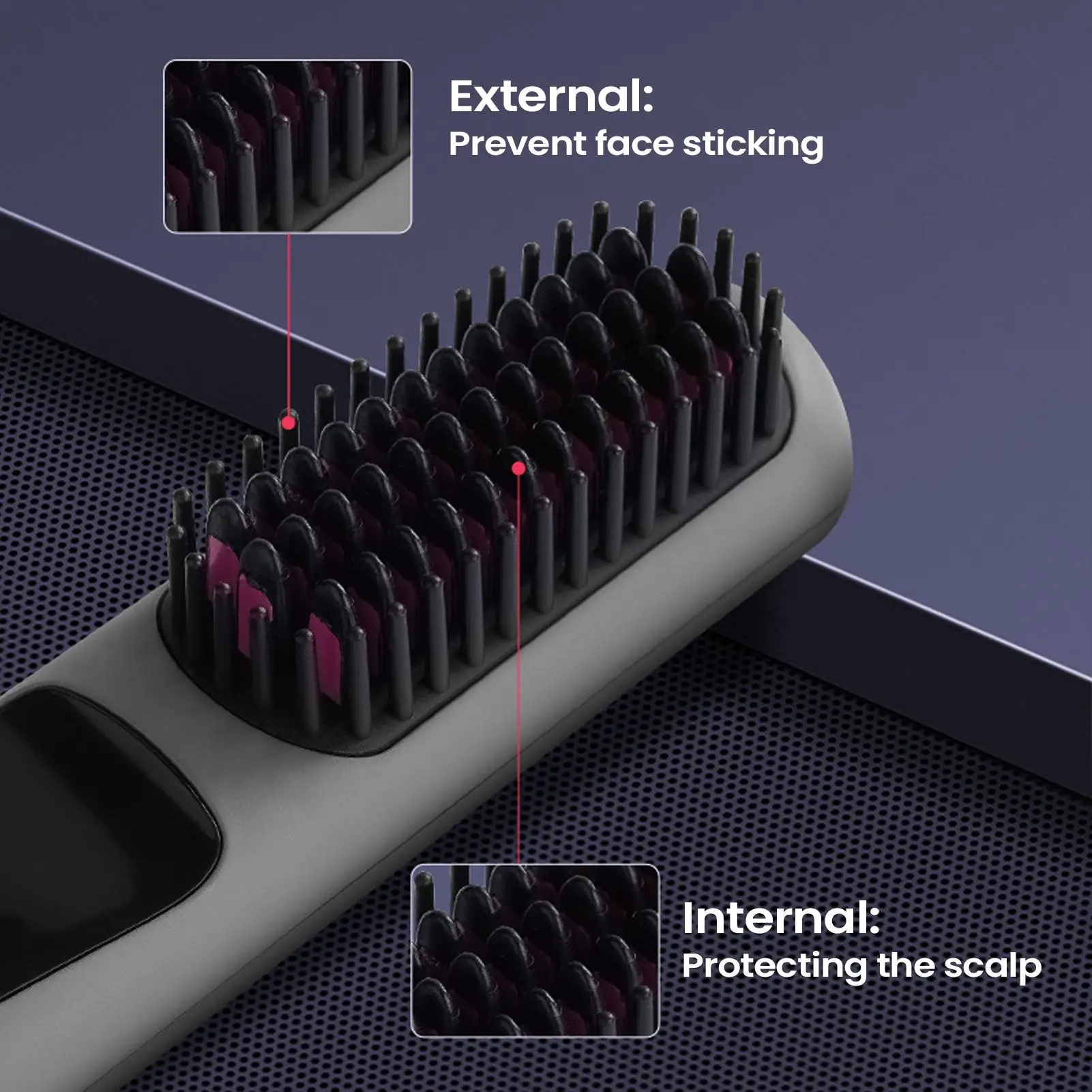 Hair Straightener Brush 4 Levels Ceramic Rechargeable Portable Cordless Comb with LED Display Hair Straightening Brush