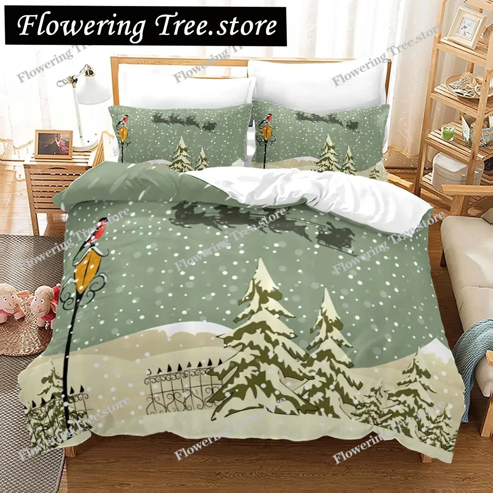 

Merry Christmas Dark Blue Bedding Sets XMAS Duvet Cover Comforter Cover King Queen Full Twin Size Bedclothes Kids Gift Bed Set