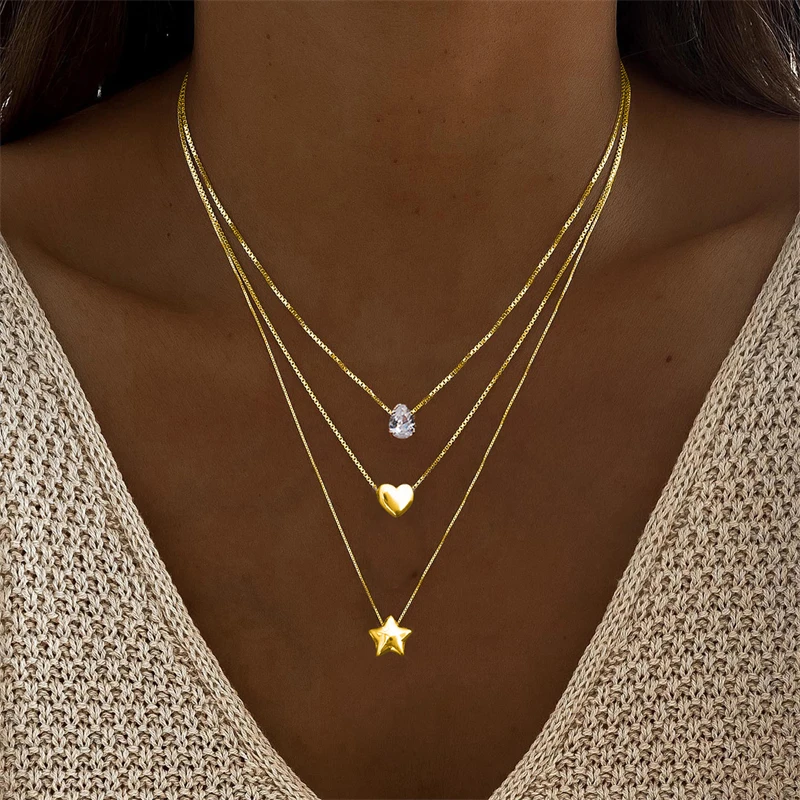 Turkish Evil Eye Palm Hamsa Hand Pendant Necklace For Women Vintage Gold Color Multilayer Chain Elegant Stacking Choker Jewelry view 4