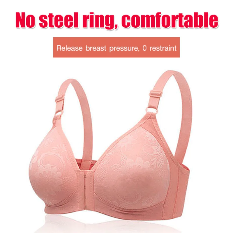 Large size thin section bra front buckle without steel ring gathered underwear women collect side breasts mother bra ladies