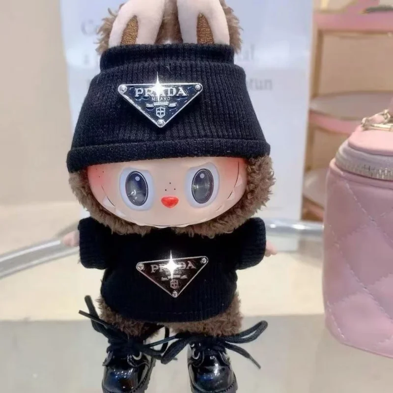 Ubranka dla lalki Labubu 15-17 cm, retro sweter z odwróconym trójkątem, naszyjnik, zestaw akcesoriów: słuchawki, okulary, buty.