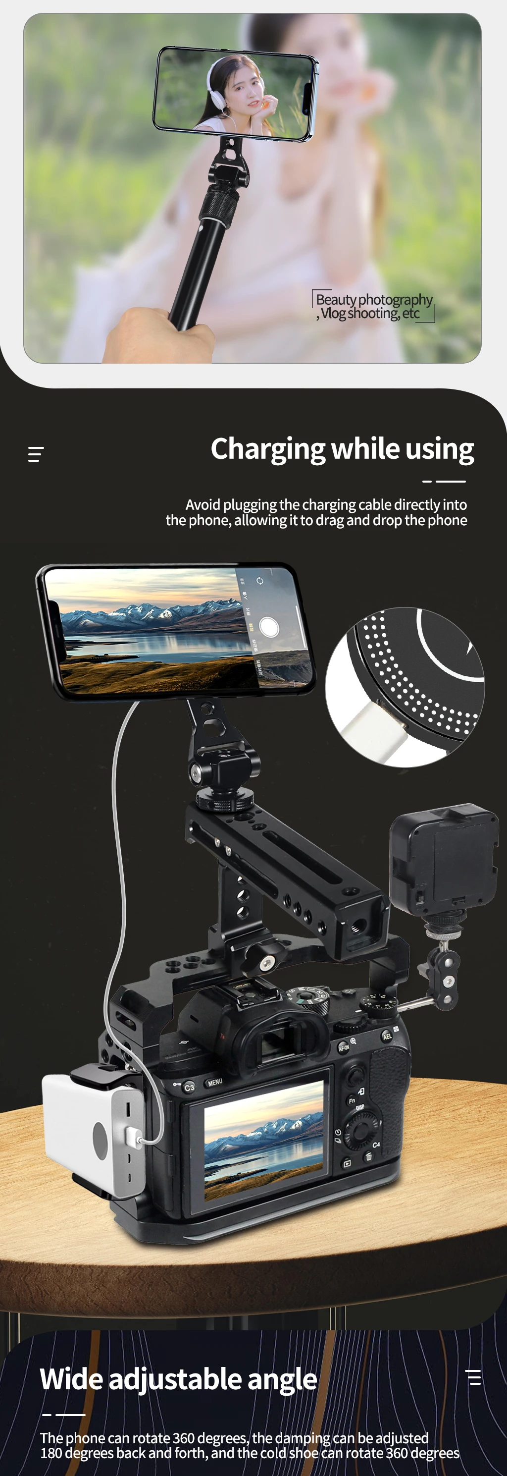 Neue Magnetische 10W Drahtlose Ladegerät Handy Halter Stehen Kugelkopf Tilt 1/4 Kalten Schuh Halterung für iPhone Magsafe magnet Halterung – Detail 3