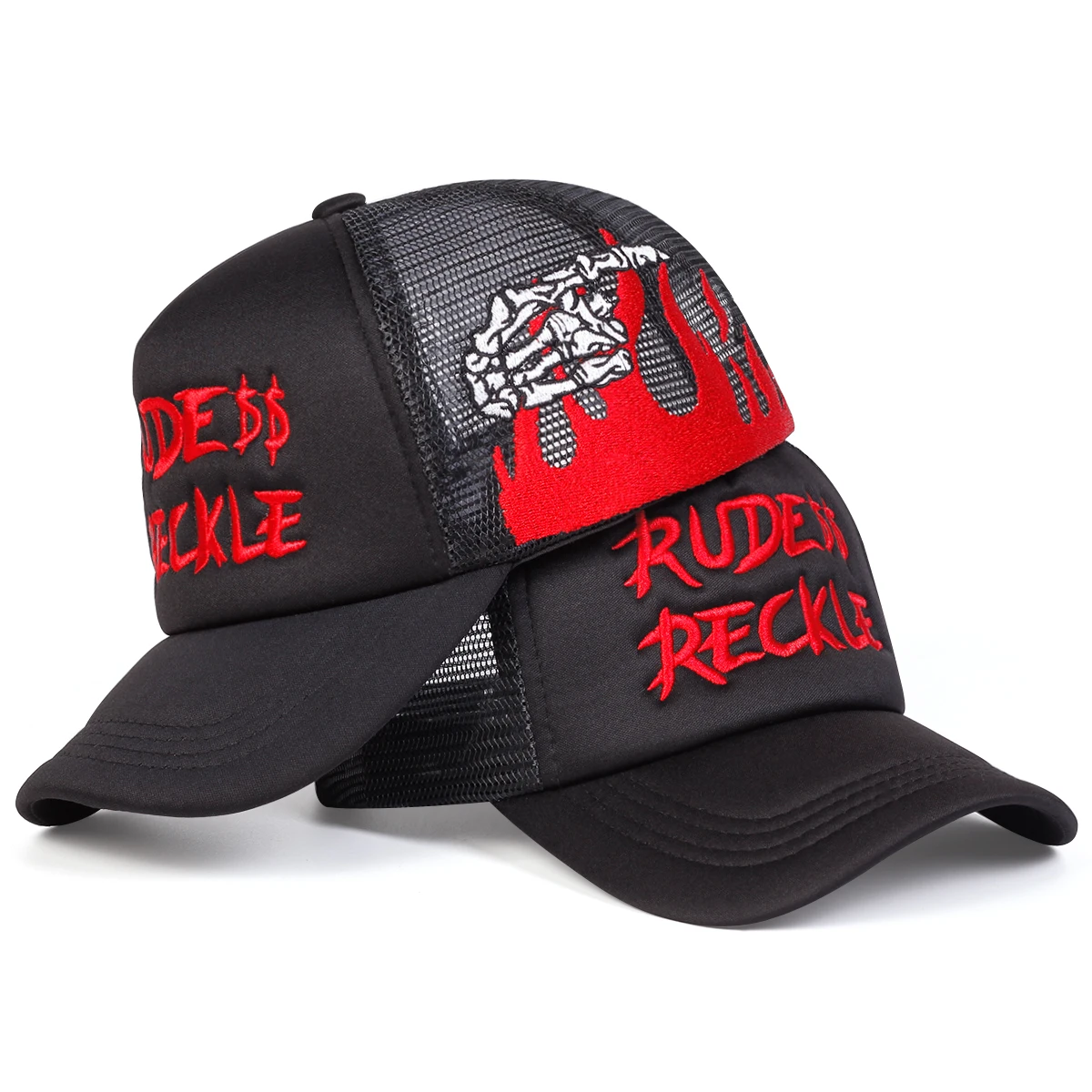 Unisex RUDE RECKLE Letter Embroidery Baseball Net Caps Spring and Summer Outdoor Adjustable Casual Hats Sunscreen Hat ﻿