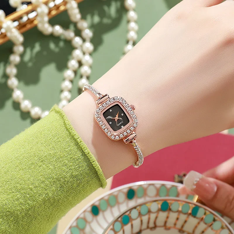 Adjustable Women Steel Bracelet Watch Quartz Luxury Fashion Small Square Dial Watches INS Popular Wristwatch Elegant Reloj Mujer