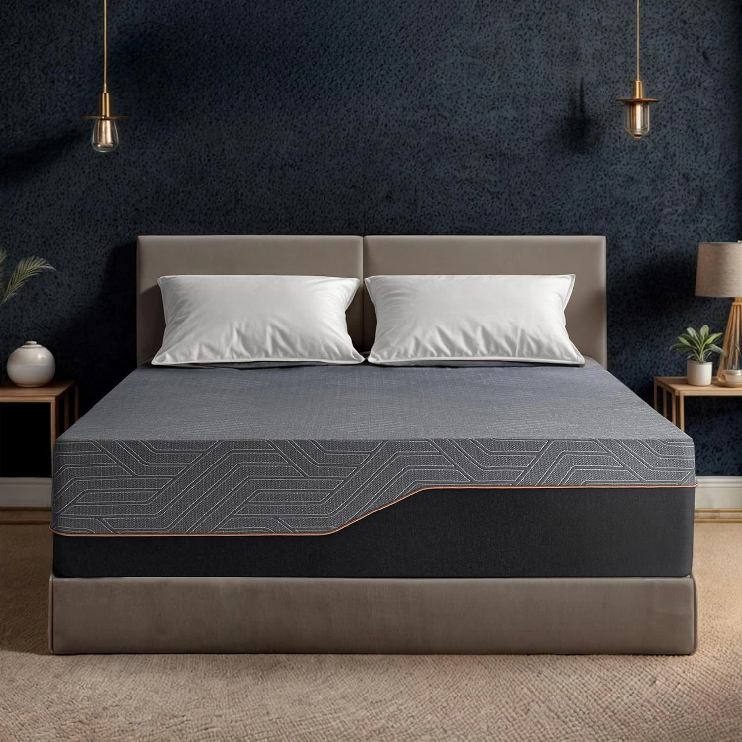 

14 inch oversized mattress, copper gel memory foam mattress for pain relief, boxed therapeutic mattress, black