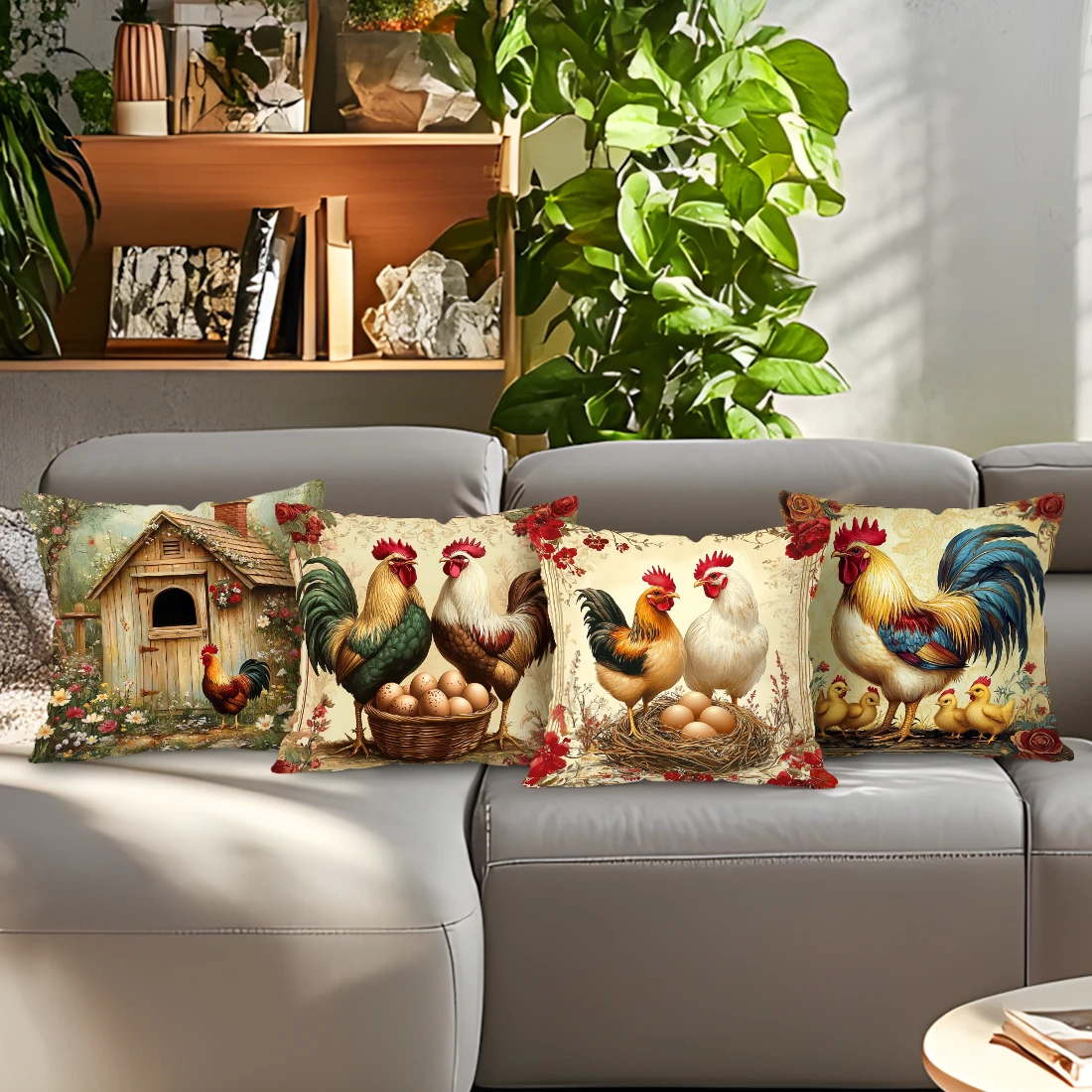 

Vintage Farmhouse Rooster Pillowcase Printed Polyester 45x45cm Throw Pillowcover Decorative Sofa Cushion Pillowslip Home Decor