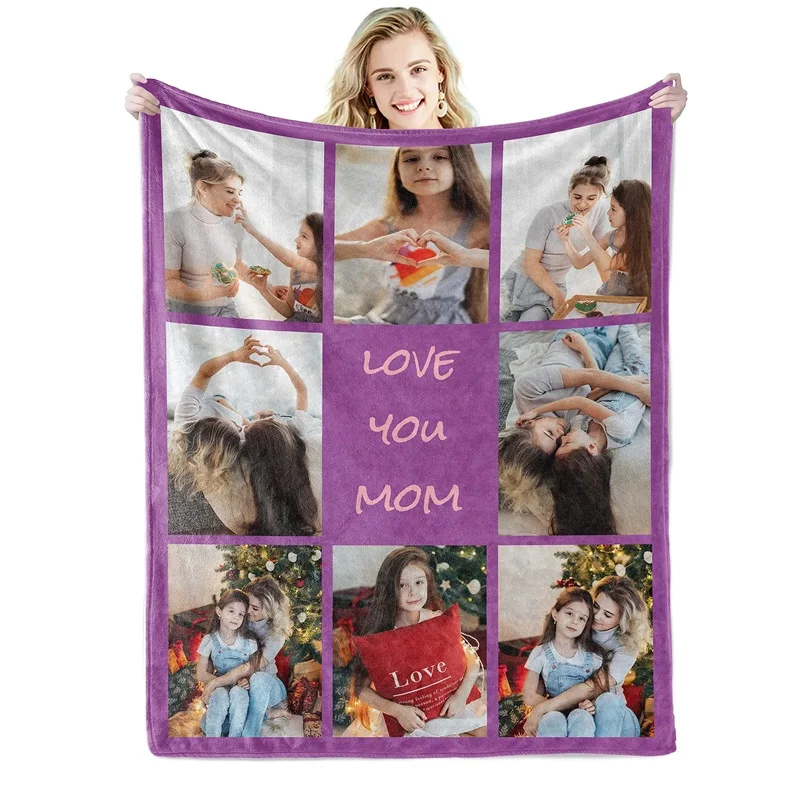 

1Pc Custom Blanket with Photo Text, Personalized Blanket Custom Throw Blanket, Custom Gift Blanket for Family, Friends