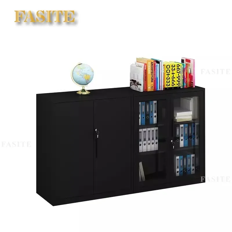 For Office Iron File Cabinet with Lock Glass Door Low Bookcase Storage Furniture Disassembly Assembly Finance Certificate