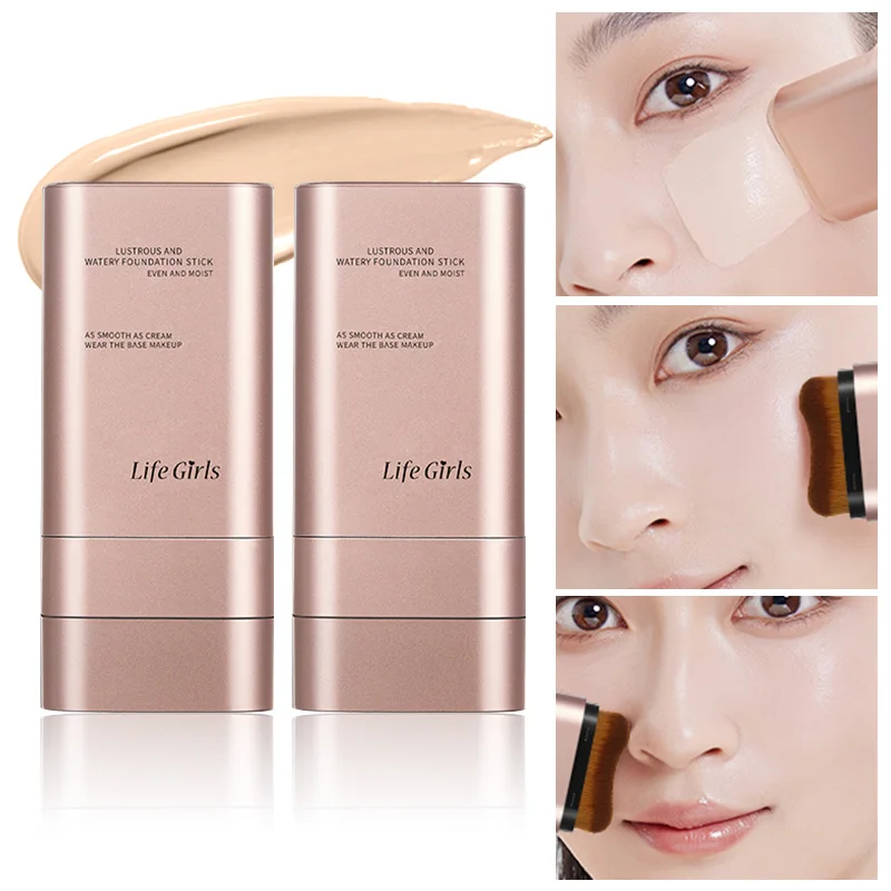 

Life Girls Watery Double-Headed Foundation Stick with Brush, Natural Long-Lasting Flawless Makeup For Facial Concealer Cosmetics