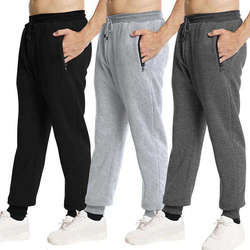 

New Sweatpants Side Zipper Pockets Men Joggers Track Pants Elastic Waist Sport Casual Trousers Baggy Fitness Gym Clothing