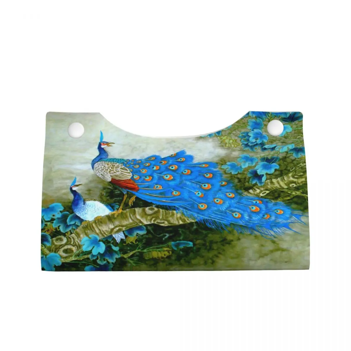 Custom Peacock Cute And Beautiful Tissue Box Cover Rectangular PU Leather Feather Animal Facial Tissues Holder for Car