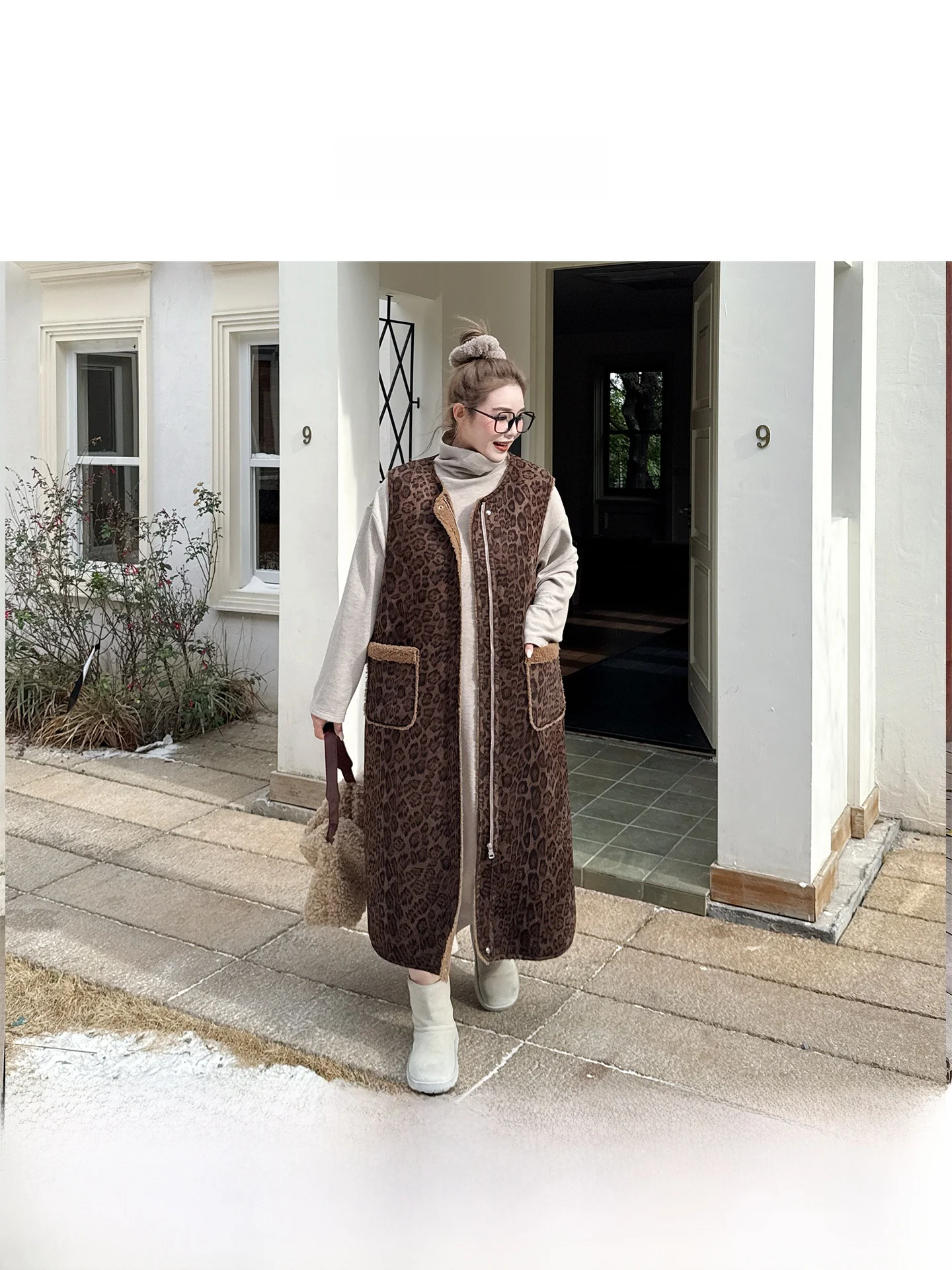 

Женский утепленный жилет больших размеров с леопардовым принтом, свободного кроя, на флисовой подкладке, с высокой талией, для повседневной носки