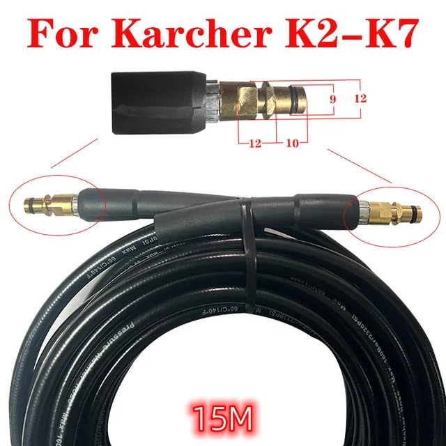 

15M Car Washer Hose Pipe Cord High Pressure Water Cleaning Hose Extension Quick Connector for Karcher K2 K3 K4 K5 K6 K7