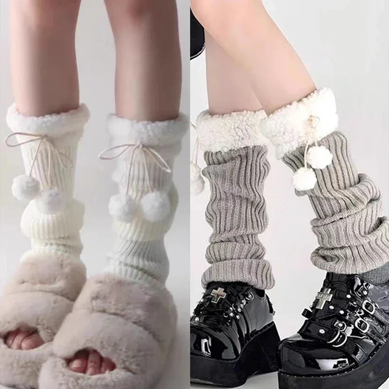 محبوك الساقين دفئا مع الكرة القوس الجوارب الطويلة الفتيات Y2K الدانتيل لوليتا جورب العجل T على شكل الدانتيل الساق القرن تدفئة النساء