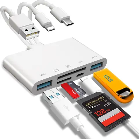 5 in 1 Memory Card Reader, USB OTG Adapter & SD Card Reader USB C and USB A Devices with Micro SD & SD Card Slots