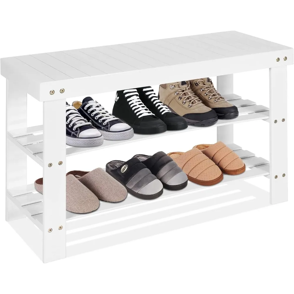 

Shoe Rack Bench 3-Tier Free Standing Wood Shoe Storage Organizer Shelf Holder Home Entryway Hallway Furniture Eco-Friendly