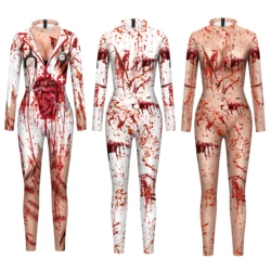 Halloween Women Cosplay Scary Blood Scar Printing Nurse Uniform Sexy Slim Bodysuit Zenti Carnival Party Stage Clothings 2024