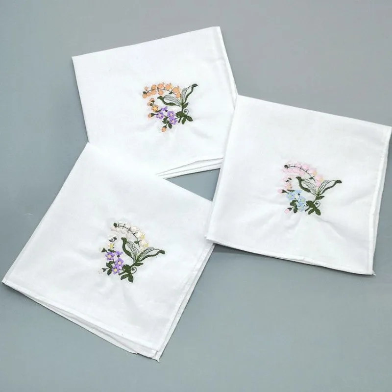 Floral Embroidery Handkerchief Towels Ladies Elegant Square Hand Towel Soft Skin-friendly Toallas De Pañuelo Breathable 핸드타올