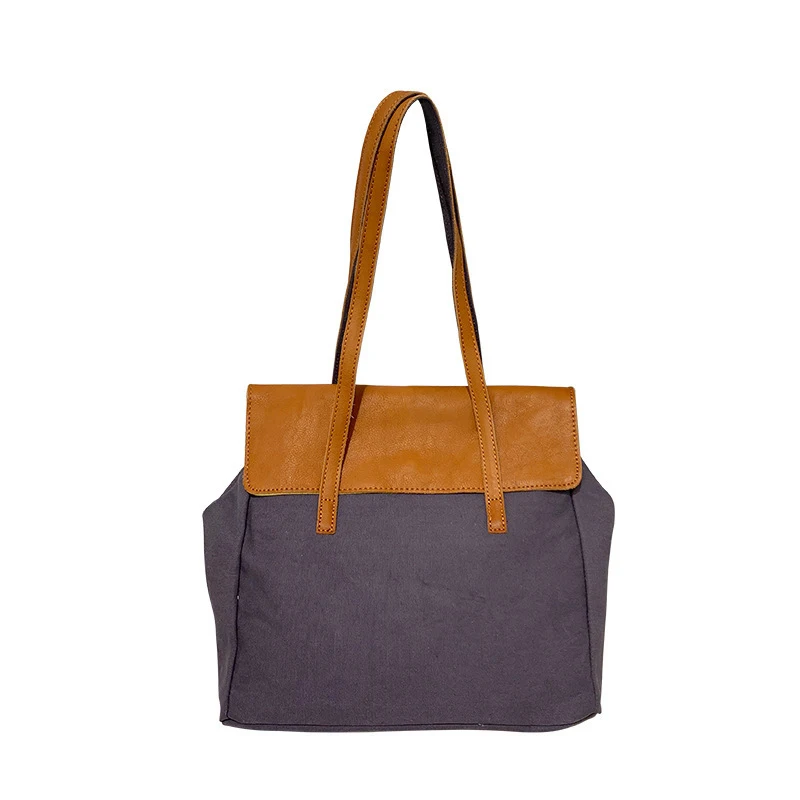 Retro women's canvas tote bag for commuting single shoulder women's bag bucket bag, convenient college-style large capacity bag