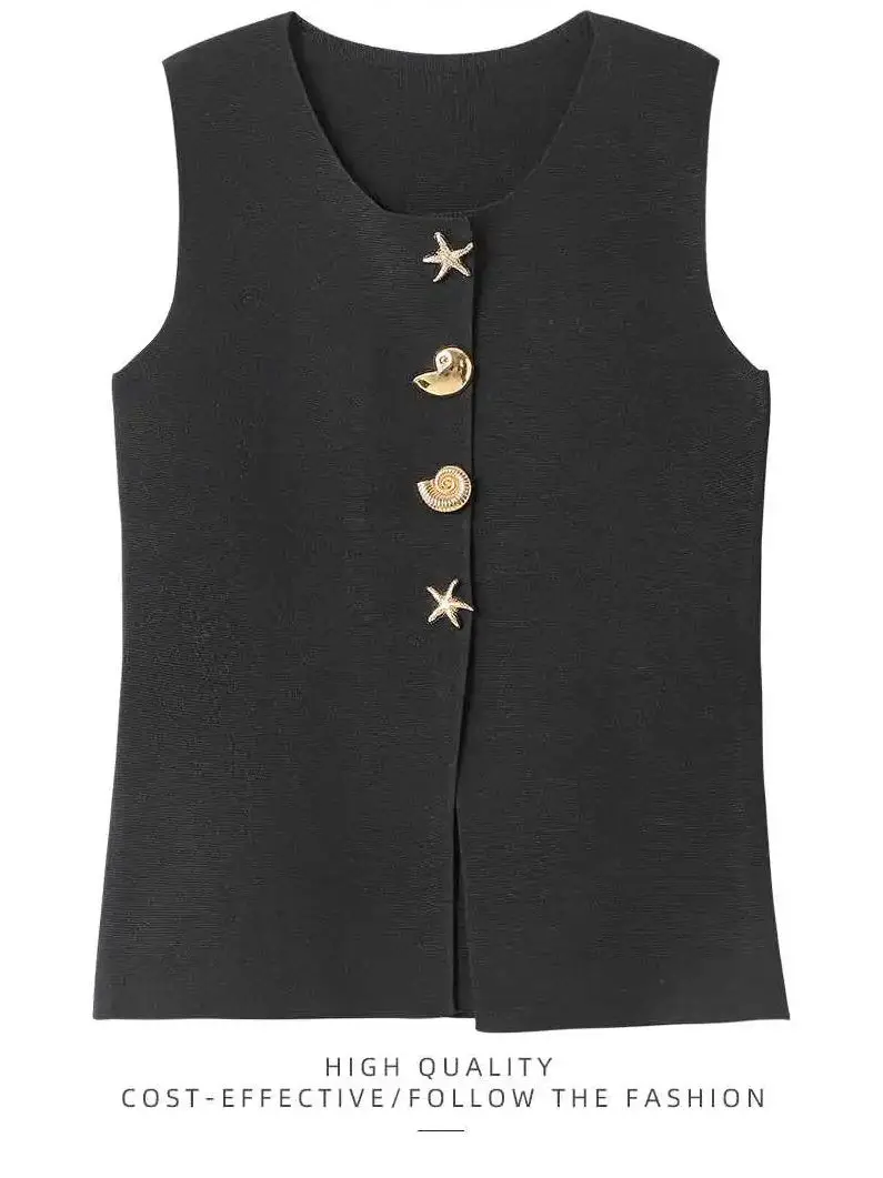 

Винтажный классический жилет без рукавов с однобортной застежкой, черный, женский, весна 2026, многослойный топ-камизоль