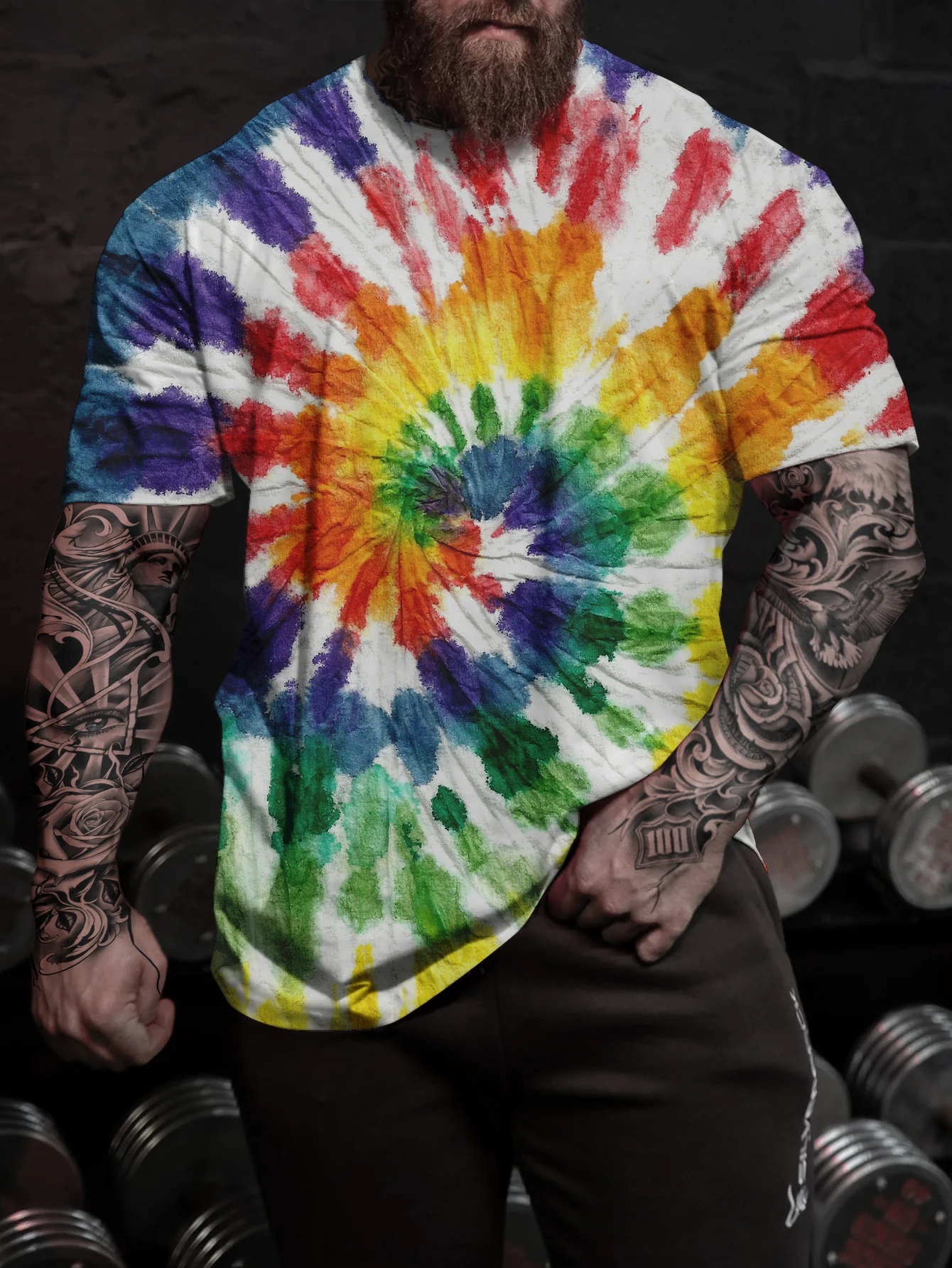 Unisex Gradient Color Tie-Dye Pattern 3D Printed T-Shirt, with Spiral Circle Design, Casual Fashion Tee, Men and Women