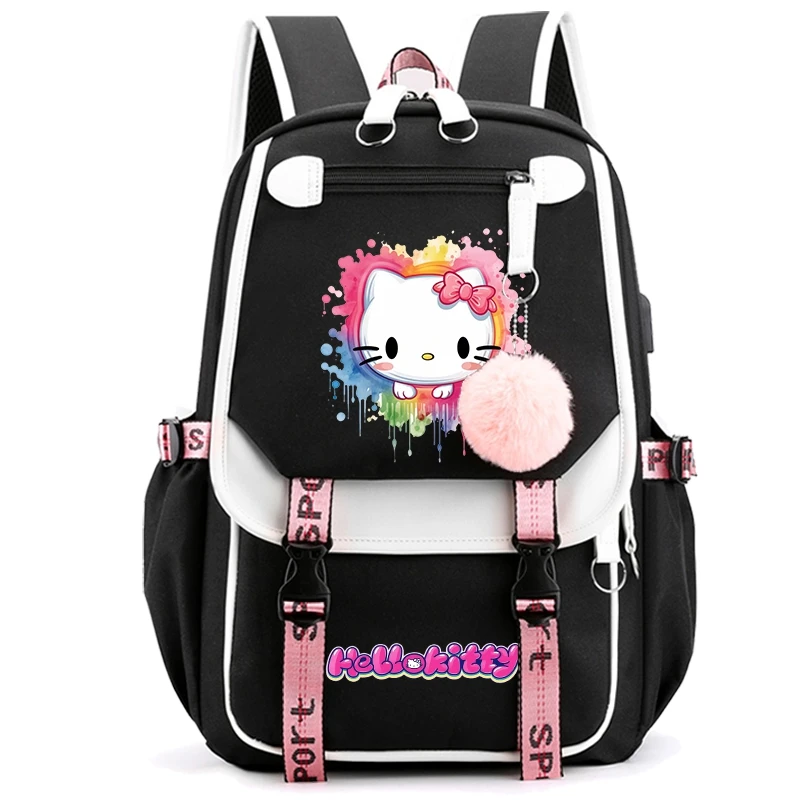 

MINISO Anime Hello Kitty Backpack for Women Canvas Laptop Bag Back To Schoolbag for Teenager Girl Boy Schoolbag Men Women Bag