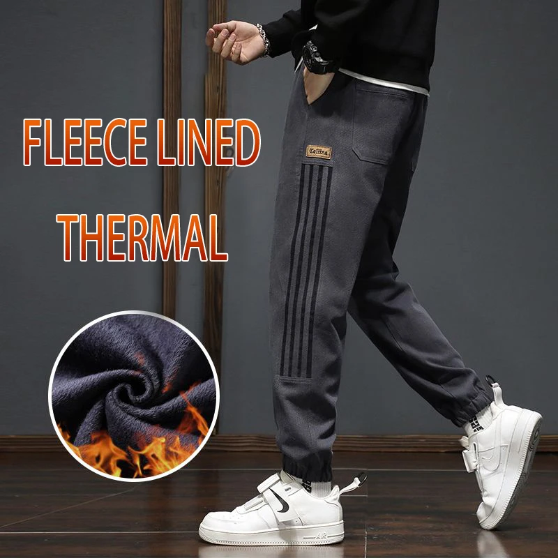 

Men Winter Warm Comfortable Suit Pants Male Fleece Lined Thickened Blazer Pants Slim Fit Casual Ankle Length Cropped Trousers