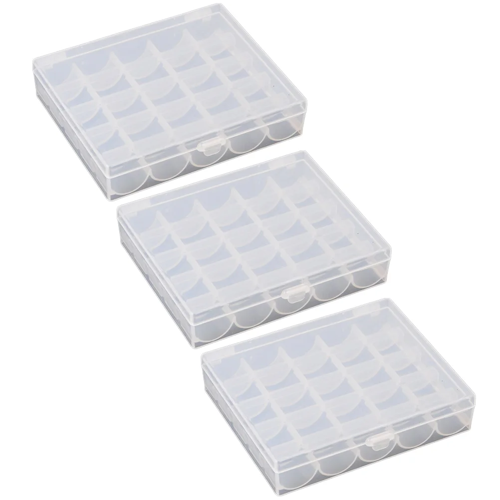 3pcs Empty Bobbins Case Organizer 25-Grids Sewing Machine Bobbin Clear Box Storage Container Craft Storage Box Drawer (Empty Cas